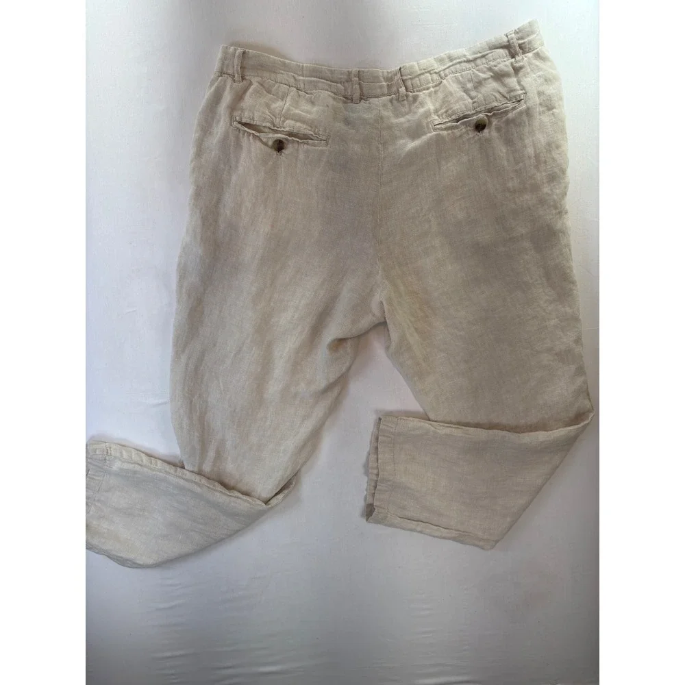 Club Room Luxury Mens Beige 100% Linen Straight Leg Pants 38W 30L Oatmeal